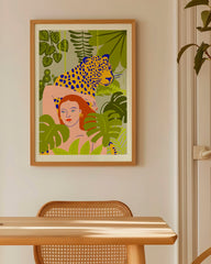 After Hover: Green Jungle - Abstrakte Zeichnung mit Leopard