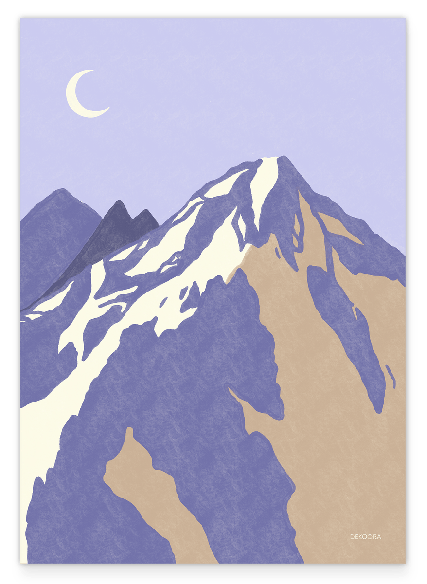 Mountain View - Berggipfel mit Mond & Schnee