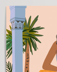 After Hover: Vacation Mode On - Frau im Boho Ambiente mit Palmen