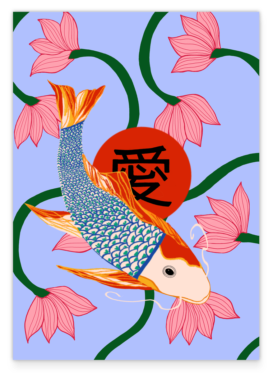 Japan - Koi Karpfen mit Lotusblumen