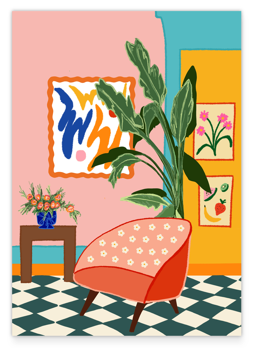Eclectic Lounge Chair auf buntem Mustermix