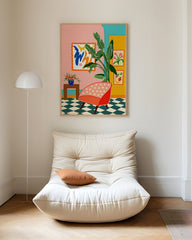 After Hover: Eclectic Lounge Chair auf buntem Mustermix