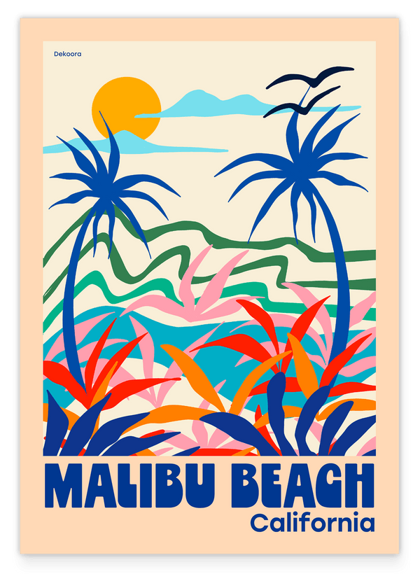 Malibu Beach California - Buntes Urlaubsbild mit Palmen