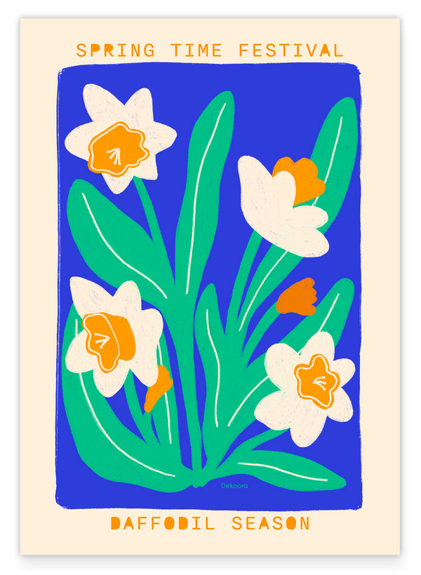 Daffodil Season in Blau - Abstrakte Frühlingsblumen