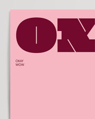 After Hover: Spruch "Okay Wow" in Dunkelrot