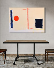 After Hover: Red Spot Meets Black Square - Abstrakte Wandkunst