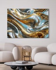 After Hover: Metallic Liquid No. 4 mit Gold & Hellblau - Querformat