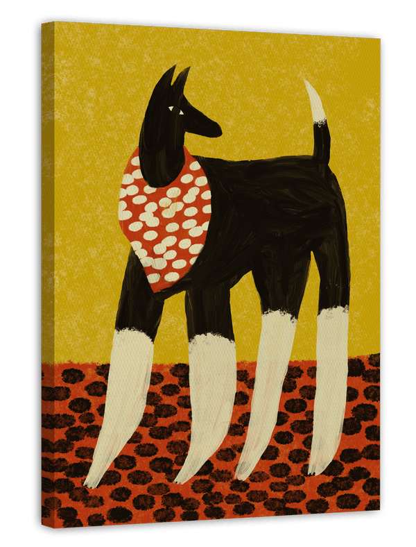 Retro Dog: Schwarzer Hund mit weißen Pfoten