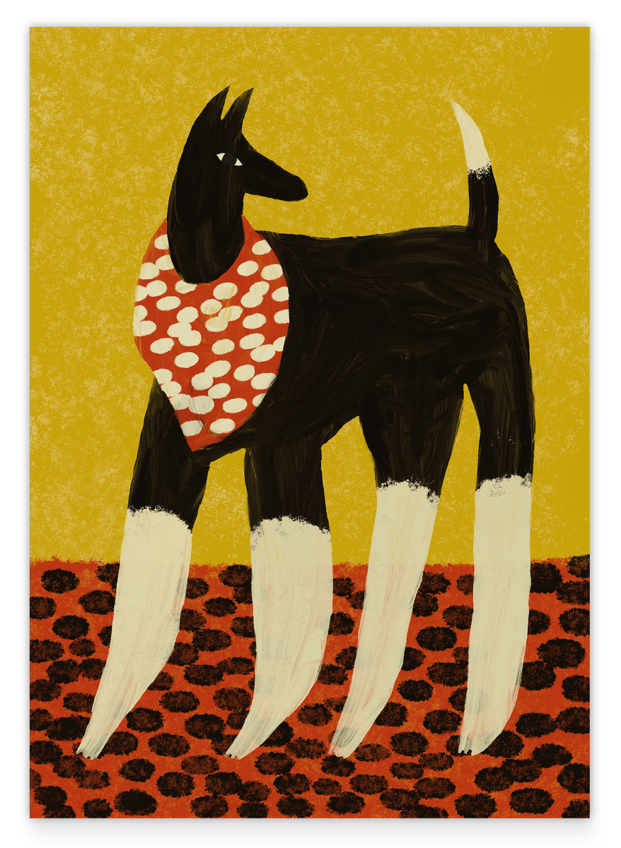 Retro Dog: Schwarzer Hund mit weißen Pfoten