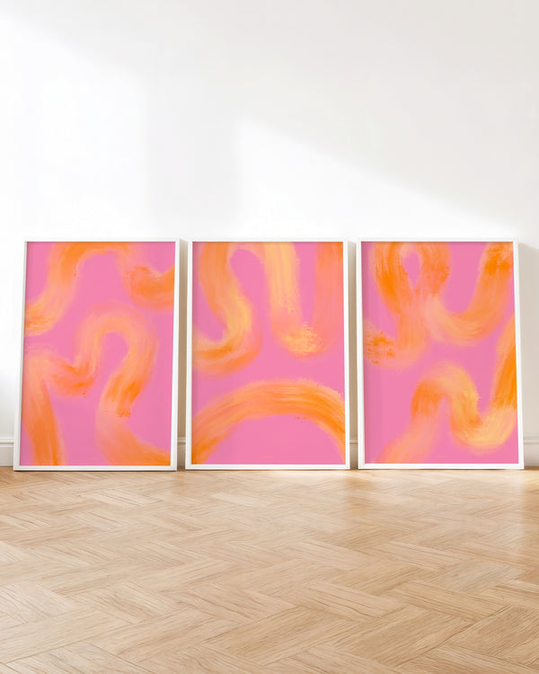 Set aus 3 Postern: Abstrakt "Peachy Paths"