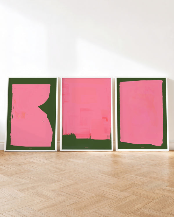 Set aus 3 Postern: Abstrakt "Olive Meets Pink"