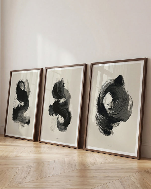 Set aus 3 Postern: Black Brushpainting