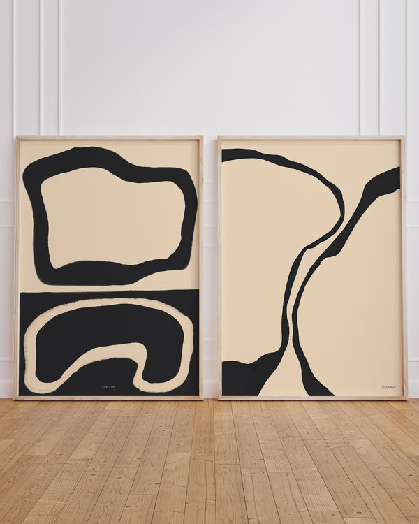 Set aus 2 Postern: Abstrakt in Schwarz & Beige