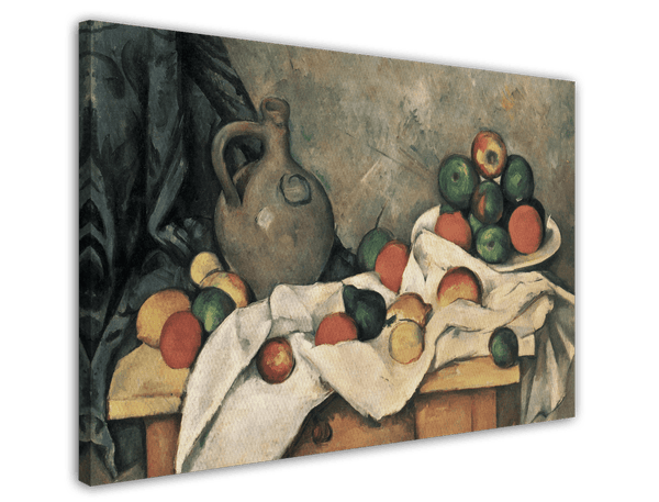 Paul Cézanne - Stillleben mit Vorhang, Krug und Obstschale