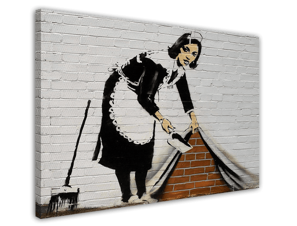 Banksy - Putzfrau kehrt Dreck unter Wand-Bemalung Graffiti Street Art