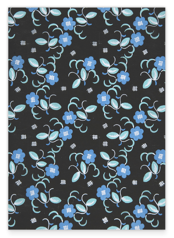 Paul Poiret zugeschrieben - Stoffdesign mit blauen Blumen & Ranken
