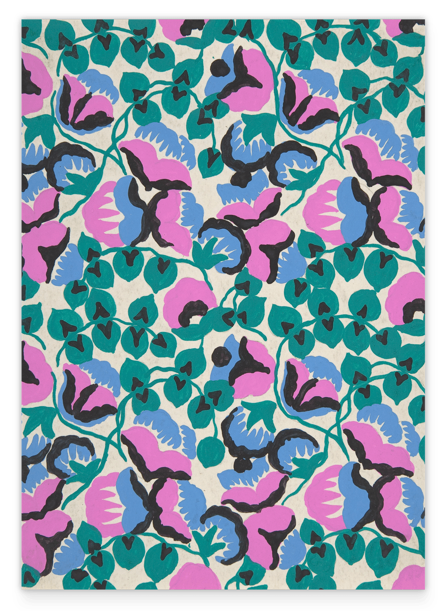 Paul Poiret zugeschrieben - Textil-Design mit süßen Erbsen Blumen und Reben