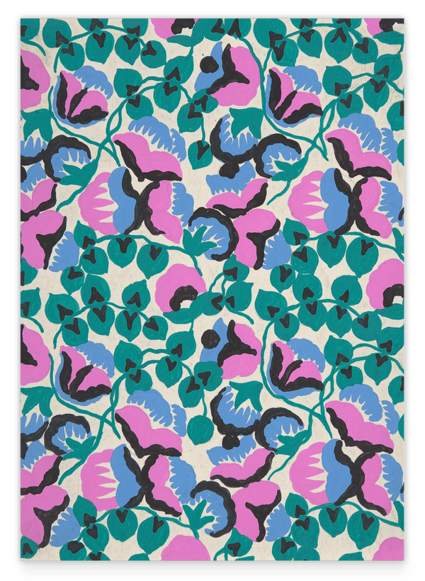 Paul Poiret zugeschrieben - Textil-Design mit süßen Erbsen Blumen und Reben