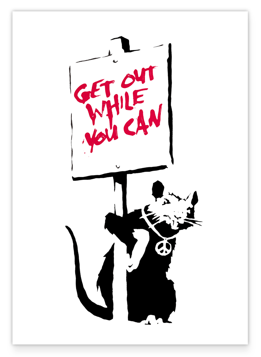 Banksy Hip Hop Ratte - Modern Street-Art Mit Message- Kunstdruck Klein bis Groß XXL - Geschenk Wohnzimmer, Schlafzimmer