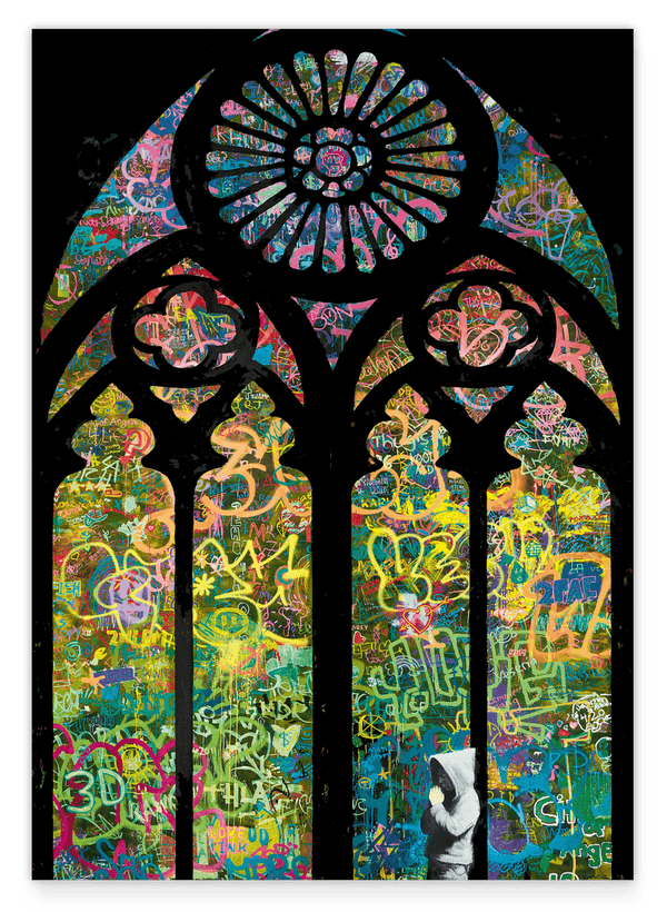 Banksy Kirche - Graffiti - Bunt und Modern Street-Art Marketing - Moderner Kunstdruck Klein bis Groß XXL