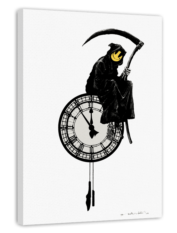 Banksy Lebenszeit - Uhr als Vergänglichkeit - Moderner Kunstdruck Wanddekoration, Klein bis Groß XXL