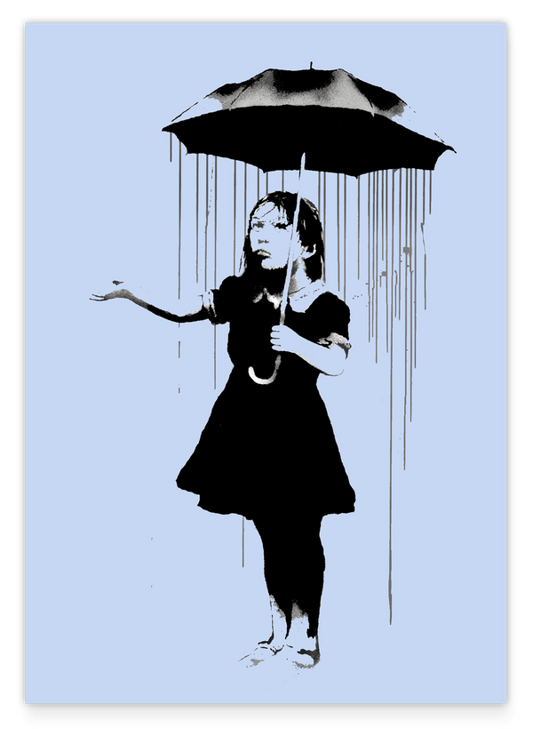 Banksy Mädchen im Regen - Graffiti Pop-Art Modern Street-Art - Moderner Kunstdruck Klein bis Groß XXL - Geschenk Wohnzimmer, Schlafzimmer