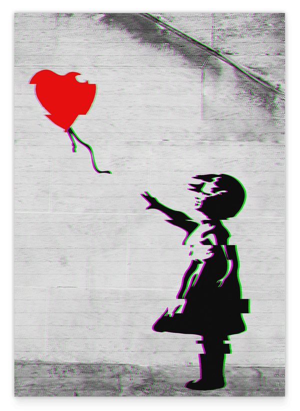 Banksy Mädchen mit Herz Luftballon vor grauer Wand - Moderner Kunstdruck von Klein bis XXL, Wohnzimmer Deko, Geschenk