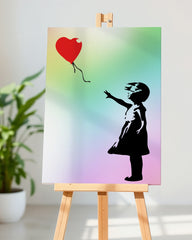 After Hover: Banksy Mädchen mit Herz Luftballon in Pastellfarben - Street-Art Kunstdruck in vielen Größen