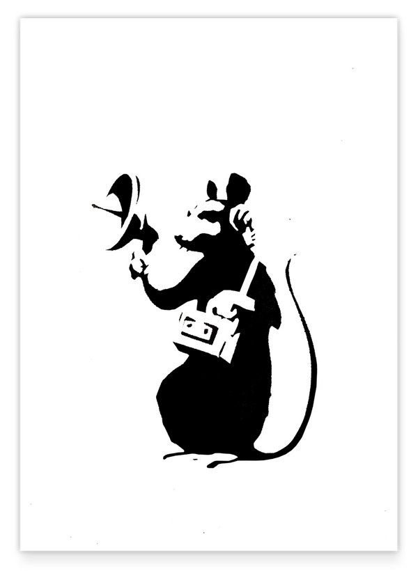Hip Hop Ratte in Weiß, Banksy Street Art Kunstdruck Klein bis Groß - Wanddeko, Inneneinrichtung