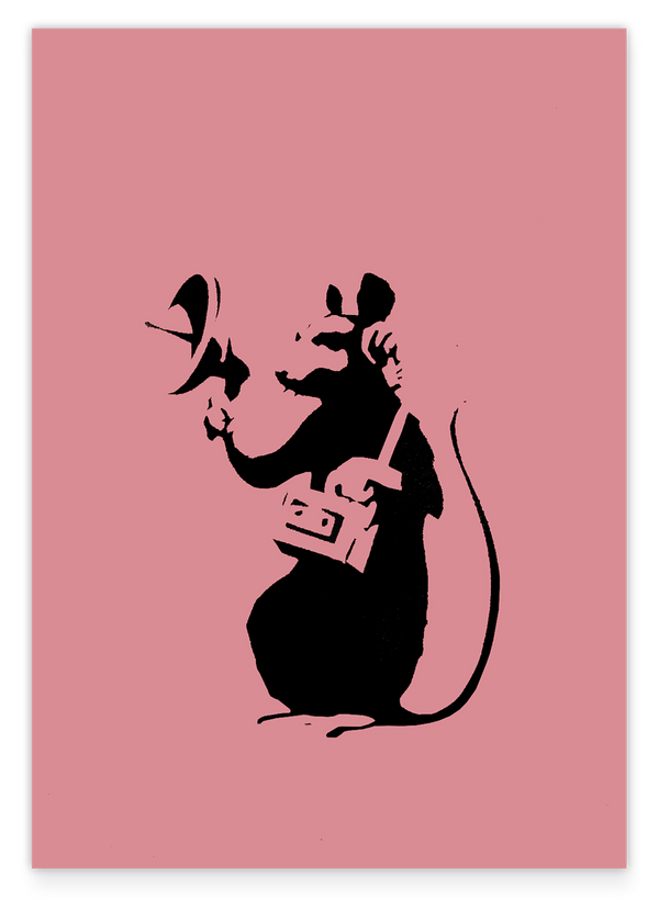 Hip Hop Ratte, Street-Art Kunstdruck in Rosa von Banksy - Perfekt als Geschenk, Wohnzimmer Inneneinrichtung