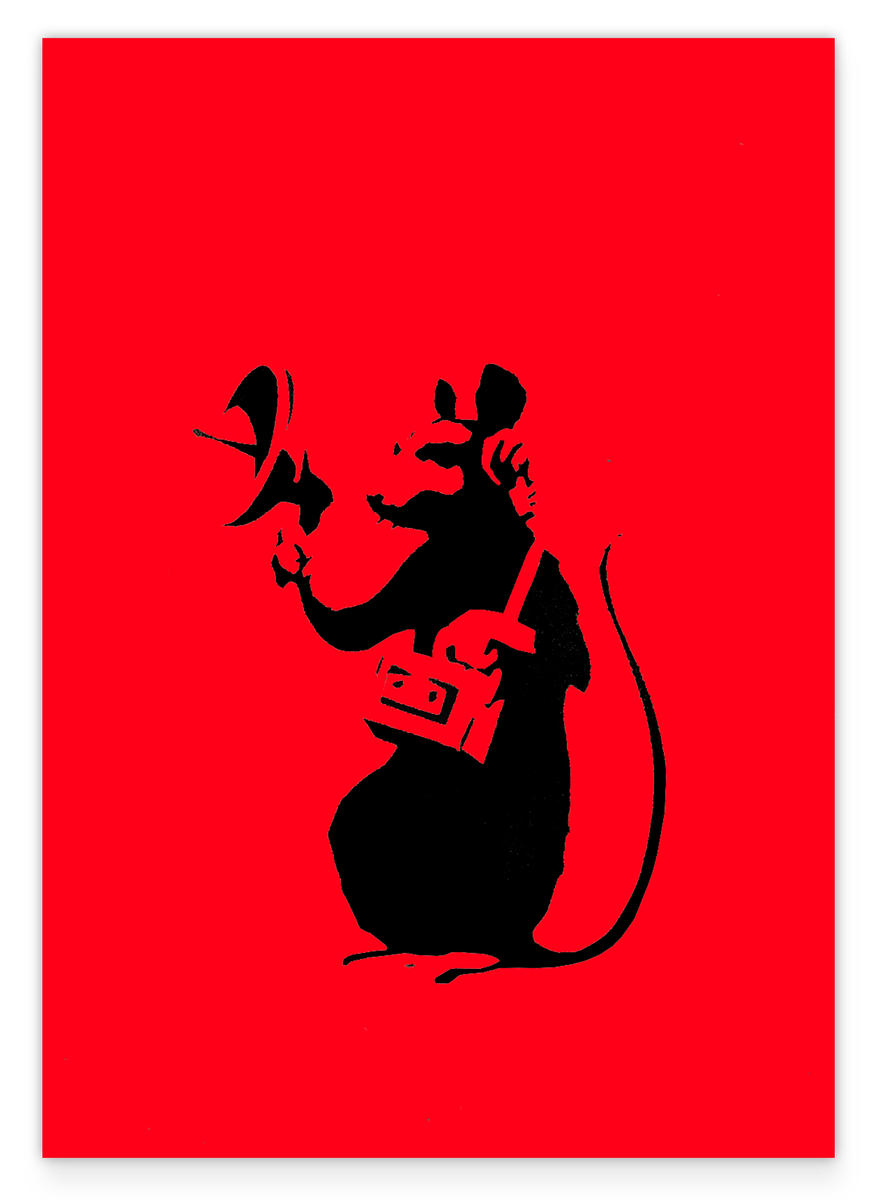 Hip Hop Ratte, Banksy Street-Art - Moderner Kunstdruck in Rot von Klein bis XXL - Wohnzimmer Wanddeko