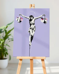 After Hover: Jesus - Konsumkritik, Street-Art Banksy - Moderner Kunstdruck - Perfekte als Geschenk, Wohnzimmer, Inneneinrichtung Deko