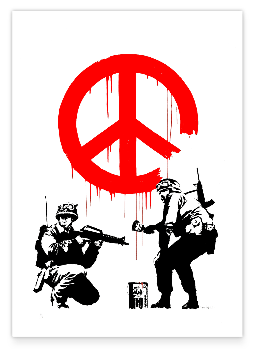 Peace Frieden - Sozialkritik Street-Art Banksy - Moderner Kunstdruck Canvas - Perfekte als Geschenk, Wohnzimmer, Inneneinrichtung Deko