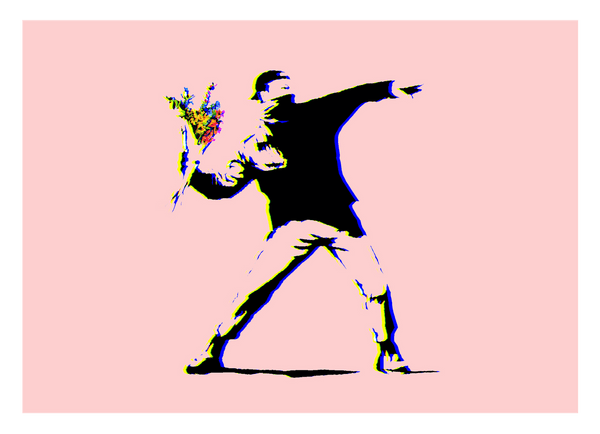 Banksy Mann wirft Blumen Activism - Modern Street-Art - Moderner Kunstdruck Klein bis Groß XXL - Geschenk Wohnzimmer, Schlafzimmer