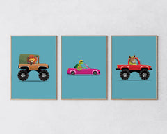 After Hover: Poster-Set I "Süße Tiere in Autos"